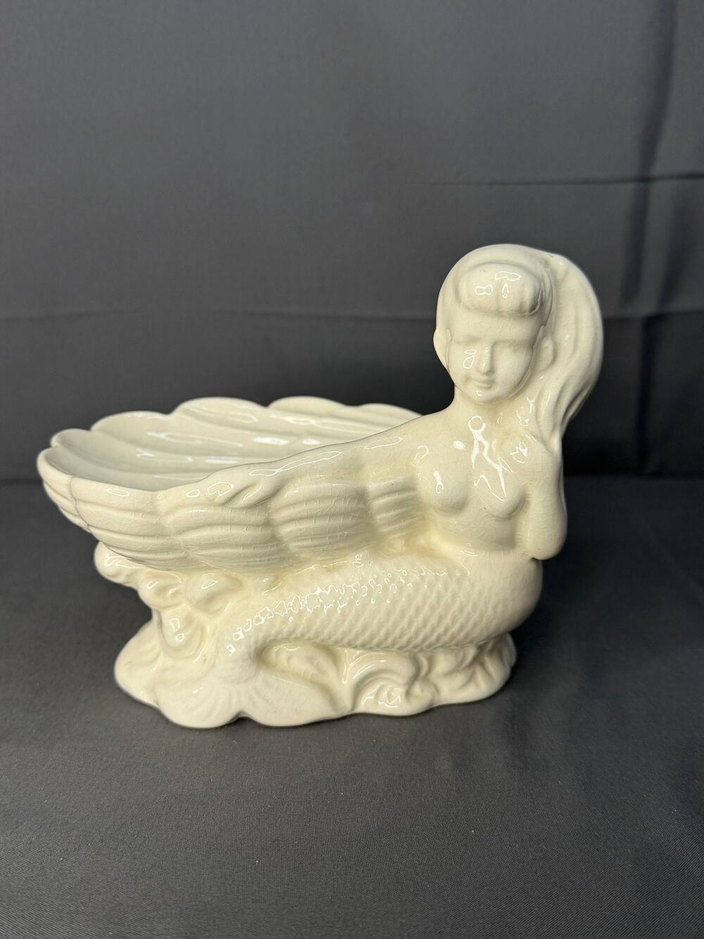 Vintage White Nude Mermaid Shell Soap Trinket Dish Tray Coastal Nautical